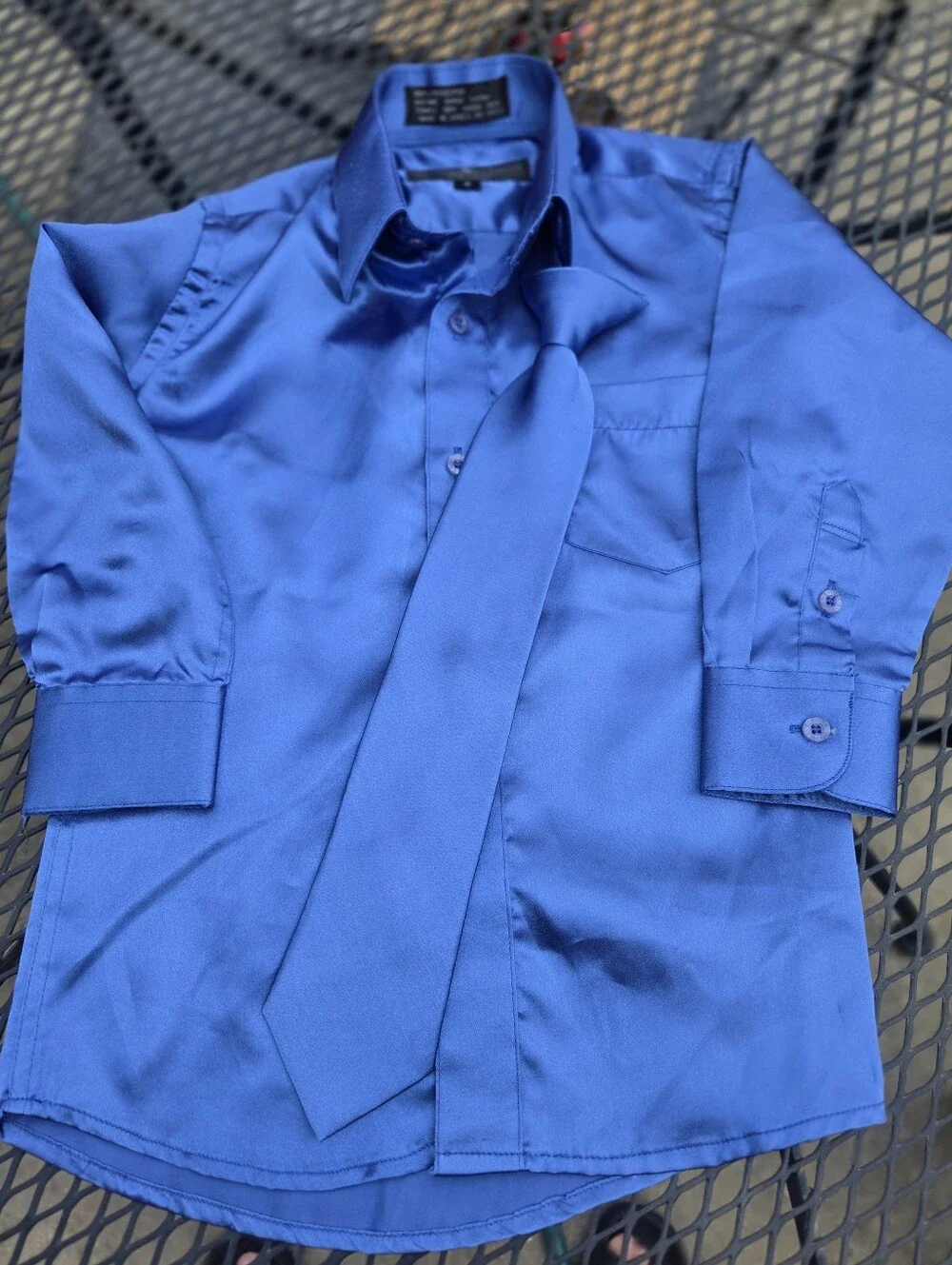 Daniel Ellissa Boy's Shiny Blue Satin Dress Shirt And Tie Set, Size:4